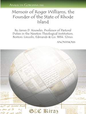 cover image of Memoir of Roger Williams, the Founder of the State of Rhode Island